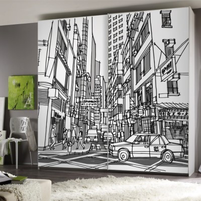Σχεδιασμός πόλης, Line Art, Αυτοκόλλητα ντουλάπας, 100 x 100 εκ. (45530)